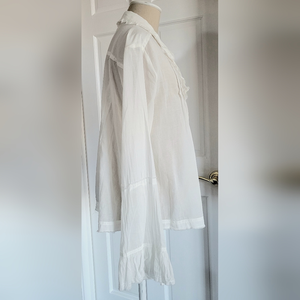 Free People White Ruffled Button-Front Blouse - Picture 2 of 16